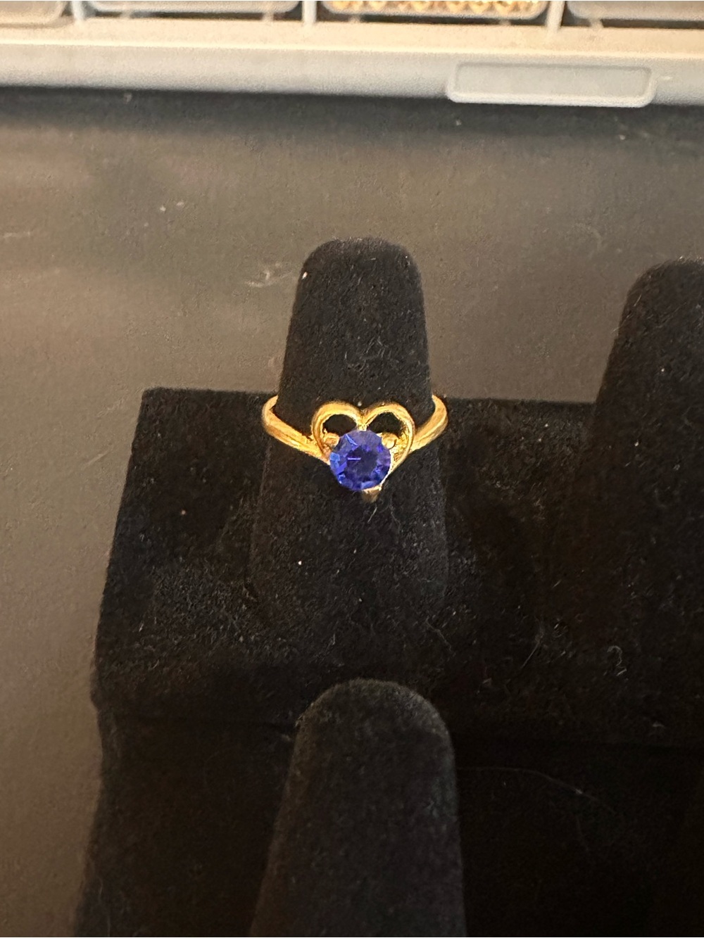 Gold Heart Ring with Blue Gemstone